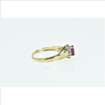 10K Marquise Syn. Ruby Diamond Halo Classic Vintage Yellow Gold Ring, Size 6