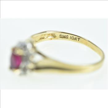 10K Marquise Syn. Ruby Diamond Halo Classic Vintage Yellow Gold Ring, Size 6