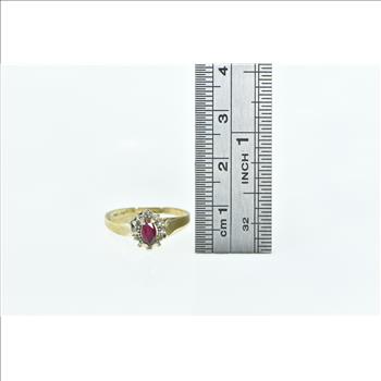 10K Marquise Syn. Ruby Diamond Halo Classic Vintage Yellow Gold Ring, Size 6