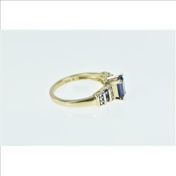 10K Marquise Syn. Sapphire Diamond Vintage Yellow Gold Ring, Size 7
