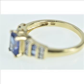10K Marquise Syn. Sapphire Diamond Vintage Yellow Gold Ring, Size 7