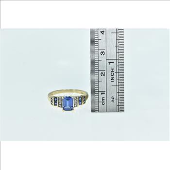 10K Marquise Syn. Sapphire Diamond Vintage Yellow Gold Ring, Size 7