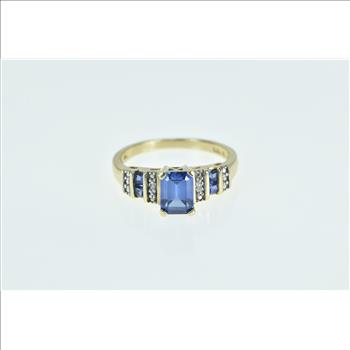 10K Marquise Syn. Sapphire Diamond Vintage Yellow Gold Ring, Size 7