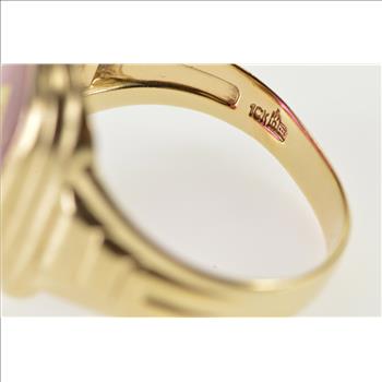 10K Masonic Carved Symbol Syn. Ruby Men's Yellow Gold Ring, Size 11