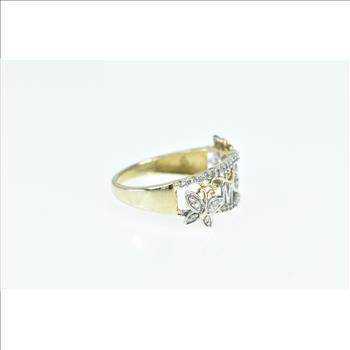 10K Mom Diamond Encrusted Butterfly Band Yellow Gold Ring, Size 7
