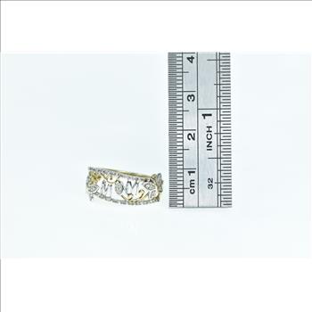 10K Mom Diamond Encrusted Butterfly Band Yellow Gold Ring, Size 7