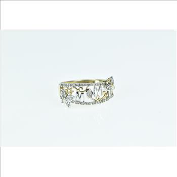 10K Mom Diamond Encrusted Butterfly Band Yellow Gold Ring, Size 7