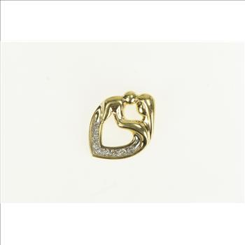 10K Mother & Child Diamond Heart Mom Yellow Gold Pendant