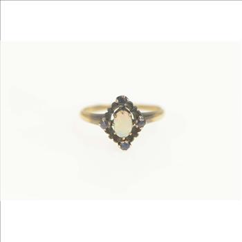 10K Natural Opal Sapphire Halo Engagement Yellow Gold Ring, Size 5.5