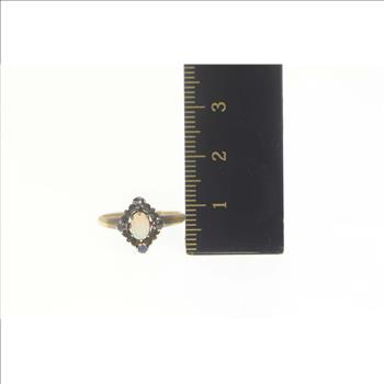 10K Natural Opal Sapphire Halo Engagement Yellow Gold Ring, Size 5.5
