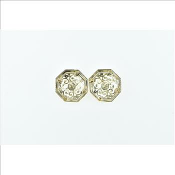10K Octagon Vintage Filigree Ornate Statement Stud Yellow Gold Earrings