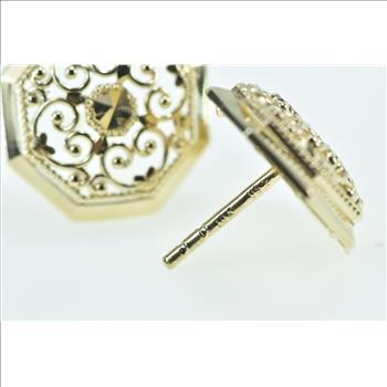 10K Octagon Vintage Filigree Ornate Statement Stud Yellow Gold Earrings