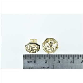 10K Octagon Vintage Filigree Ornate Statement Stud Yellow Gold Earrings