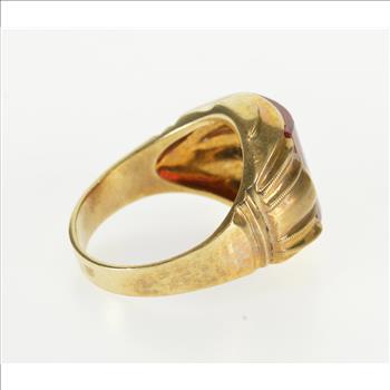 10K Opposed Bar Cut Syn Ruby 1940's Statement Yellow Gold Ring, Size 8.25