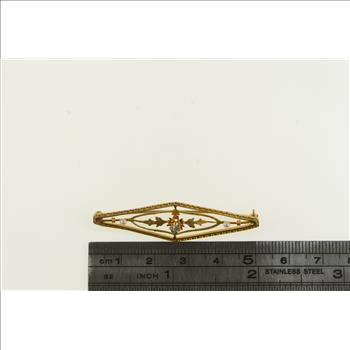10K Ornate Diamond Seed Pearl Statement Yellow Gold Pin/Brooch
