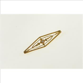 10K Ornate Diamond Seed Pearl Statement Yellow Gold Pin/Brooch