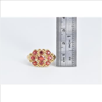 10K Ornate Garnet Diamond Scalloped Statement Yellow Gold Ring, Size 10