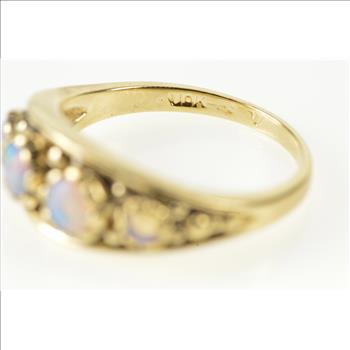 10K Ornate Graduated Opal Inset Wedding Band Yellow Gold Ring, Size 5.5