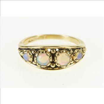 10K Ornate Graduated Opal Inset Wedding Band Yellow Gold Ring, Size 5.5