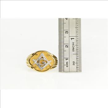 10K Ornate Masonic Compass Square Men's Yellow Gold Ring, Size 9.5