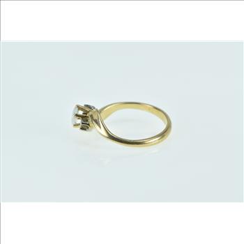 10K Ornate Opal Diamond Vintage Bypass Yellow Gold Ring, Size 5.75