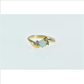 10K Ornate Opal Diamond Vintage Bypass Yellow Gold Ring, Size 5.75