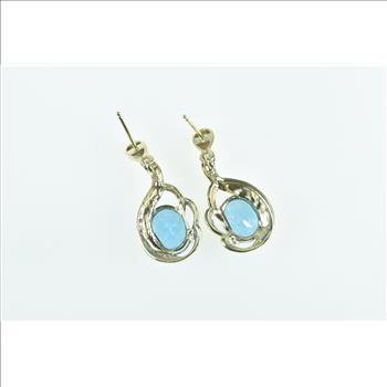 10K Ornate Oval Blue Topaz Vintage Dangle Yellow Gold Earrings