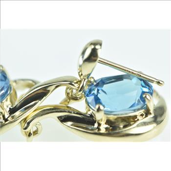 10K Ornate Oval Blue Topaz Vintage Dangle Yellow Gold Earrings