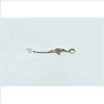 10K Ornate Victorian Seed Pearl Drop Floral Yellow Gold Pendant