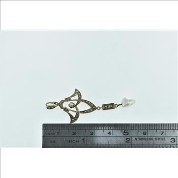 10K Ornate Victorian Seed Pearl Drop Floral Yellow Gold Pendant