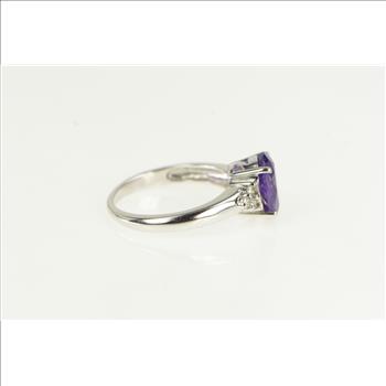 10K Oval Amethyst Diamond Cluster Accent White Gold Ring, Size 7