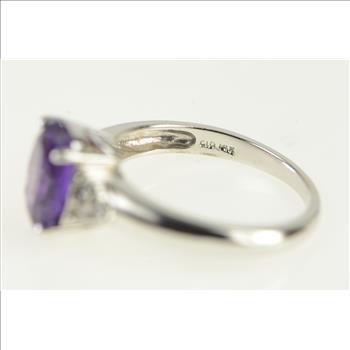 10K Oval Amethyst Diamond Cluster Accent White Gold Ring, Size 7