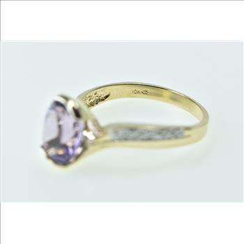 10K Oval Amethyst Wavy Diamond Freeform Yellow Gold Ring, Size 7