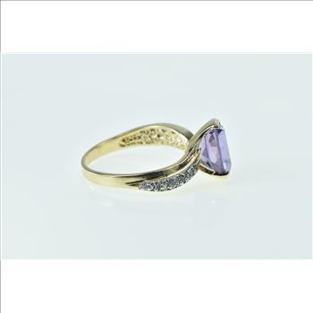 10K Oval Amethyst Wavy Diamond Freeform Yellow Gold Ring, Size 7