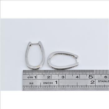 10K Oval Baguette Diamond Hoop 22.6mm White Gold Earrings