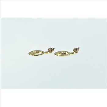 10K Oval Black Hills Leaf Cluster Dangle Vintage Yellow Gold Earrings