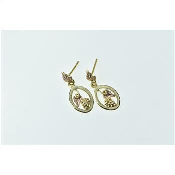 10K Oval Black Hills Leaf Cluster Dangle Vintage Yellow Gold Earrings