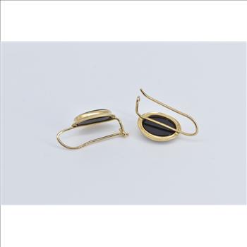 10K Oval Black Onyx Vintage Dangle Yellow Gold Earrings