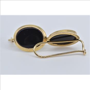 10K Oval Black Onyx Vintage Dangle Yellow Gold Earrings