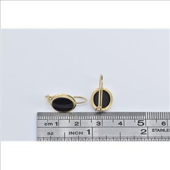 10K Oval Black Onyx Vintage Dangle Yellow Gold Earrings