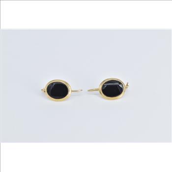 10K Oval Black Onyx Vintage Dangle Yellow Gold Earrings