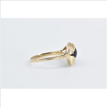 10K Oval Black Petrified Wood Leaf Vintage Yellow Gold Ring, Size 4.75