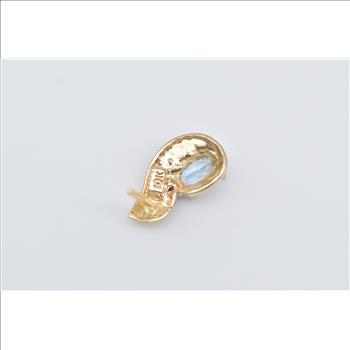 10K Oval Blue Topaz Diamond Accent Single Stud Yellow Gold Earring
