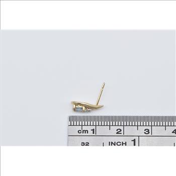10K Oval Blue Topaz Diamond Accent Single Stud Yellow Gold Earring