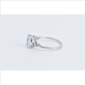 10K Oval Blue Topaz Diamond Accent Statement White Gold Ring, Size 7