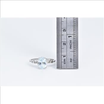 10K Oval Blue Topaz Diamond Accent Statement White Gold Ring, Size 7