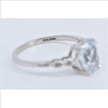 10K Oval Blue Topaz Diamond Accent Statement White Gold Ring, Size 7