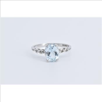 10K Oval Blue Topaz Diamond Accent Statement White Gold Ring, Size 7