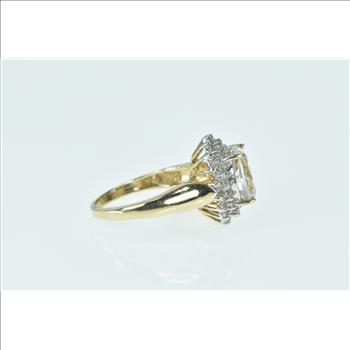 10K Oval Blue Topaz Diamond Cluster Halo Yellow Gold Ring, Size 7