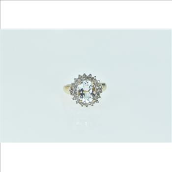 10K Oval Blue Topaz Diamond Cluster Halo Yellow Gold Ring, Size 7